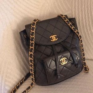 Women’s Fashion bag (small backpack ) black leather with chains